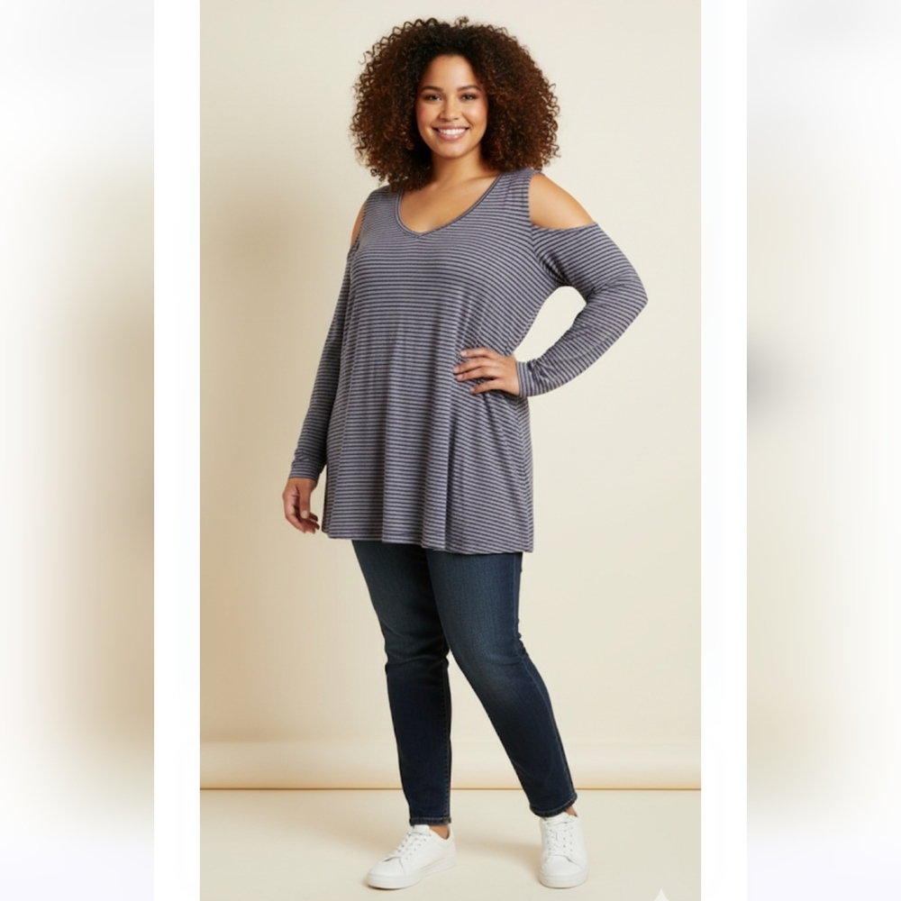Love & Legend Striped Cold Shoulder Top, plus Size 3X